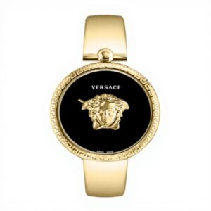 Montre Versace femme bracelet doré cadran noir Palazzo