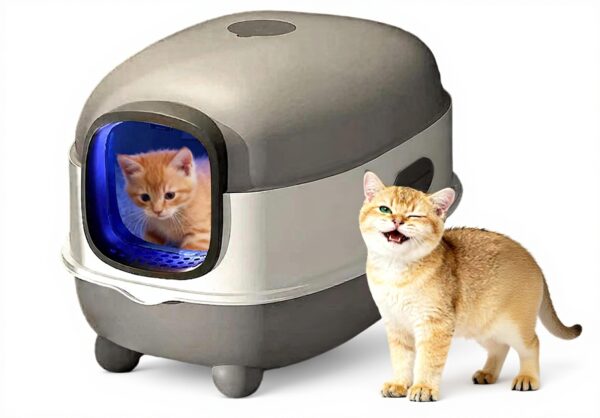 Litière auto-nettoyante UV pour chat design ouvert et fermé