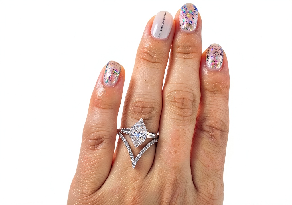 Bague femme triangle zircone cubique sur main