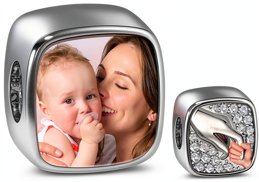 Charme mère-enfant en argent sterling 925 sur un bracelet