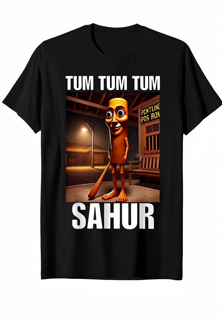 T-shirt tum tum tum sahur porté en situation décontractée