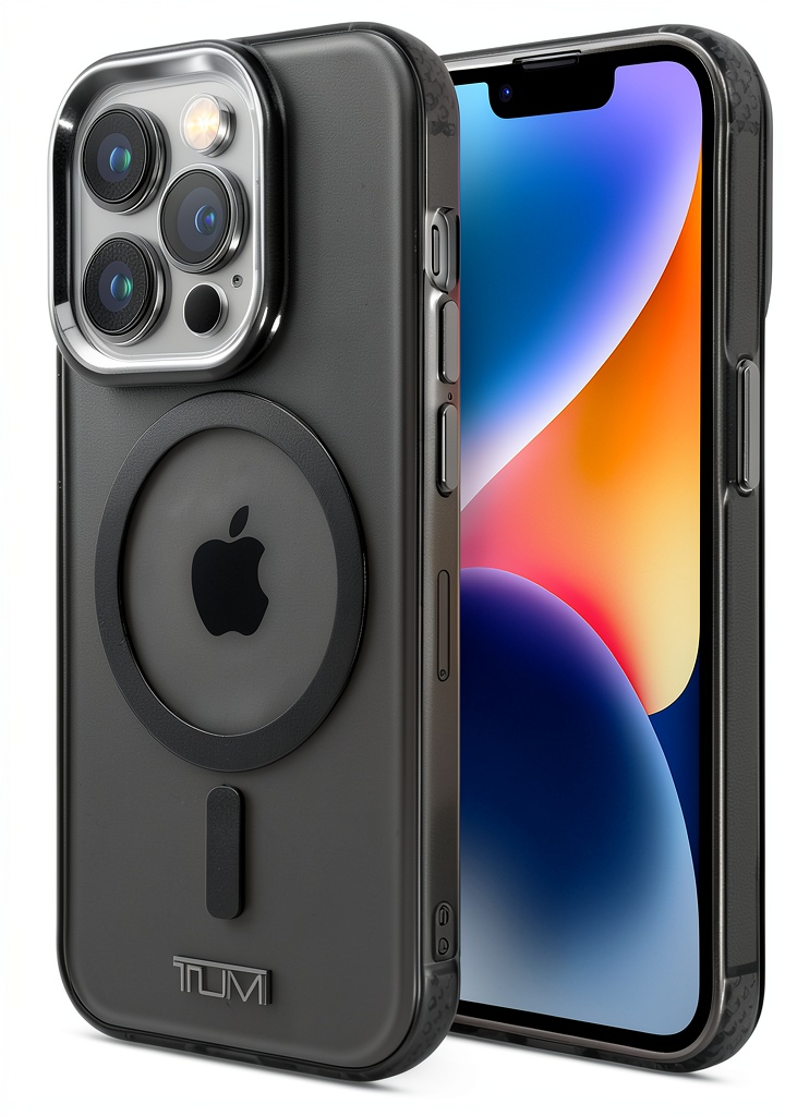 Coque TUMI iPhone 14 Pro montrée de face sur un fond neutre